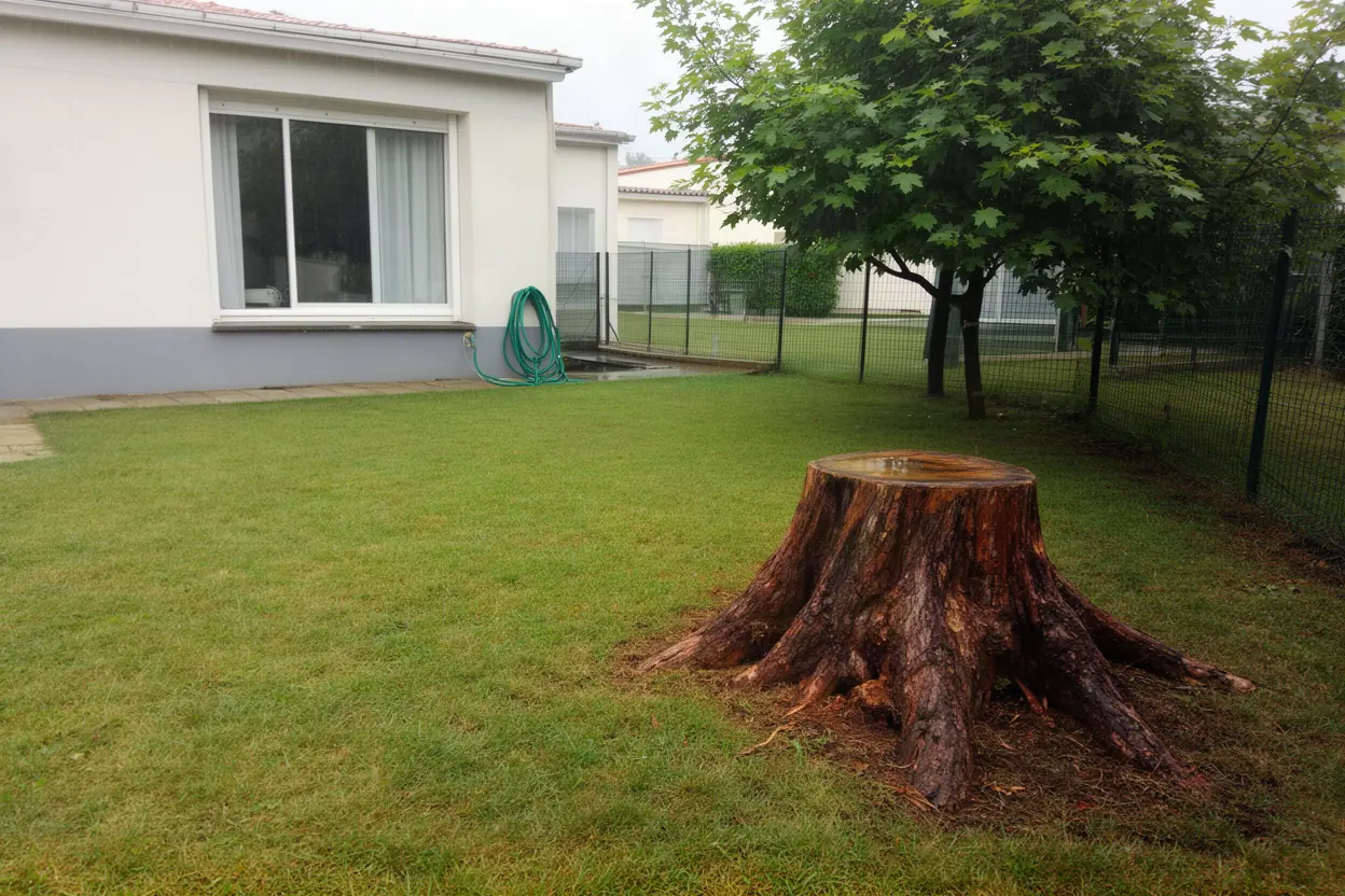 Souche gênante dans un jardin à La Rochelle