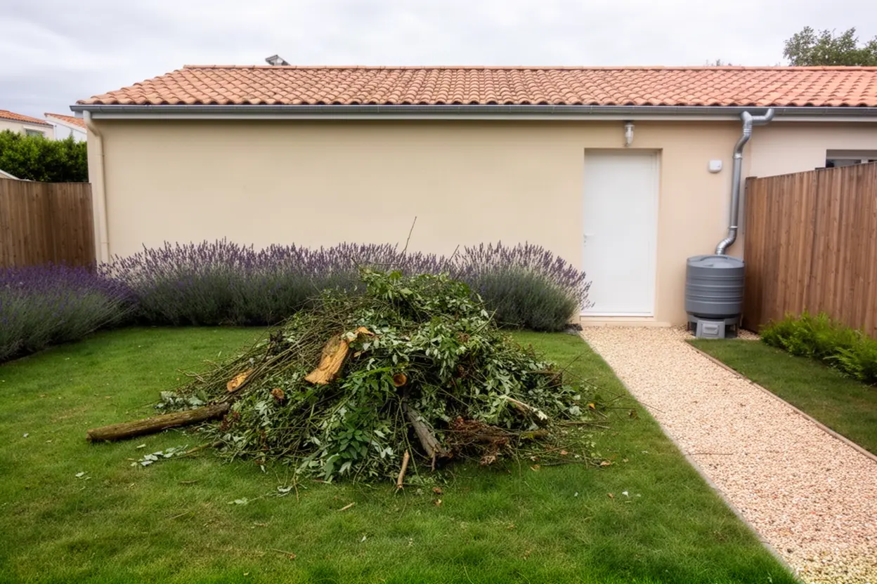 Tas de branches avant broyage dans un jardin angoulinois