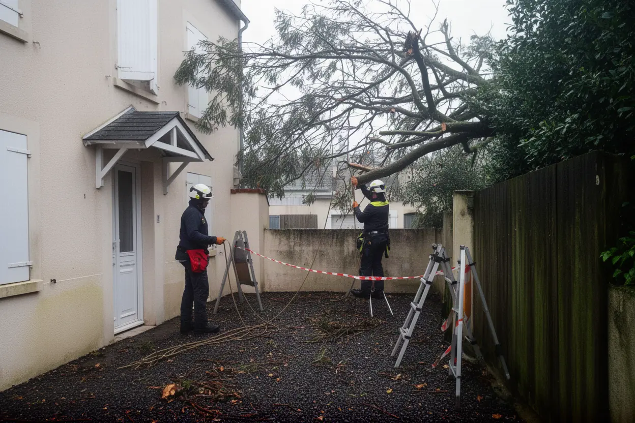 Branche dangereuse sécurisée après tempête à Périgny