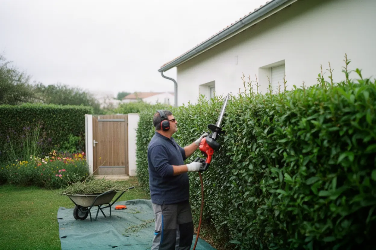 Taille régulière d'une haie pavillonnaire à Périgny